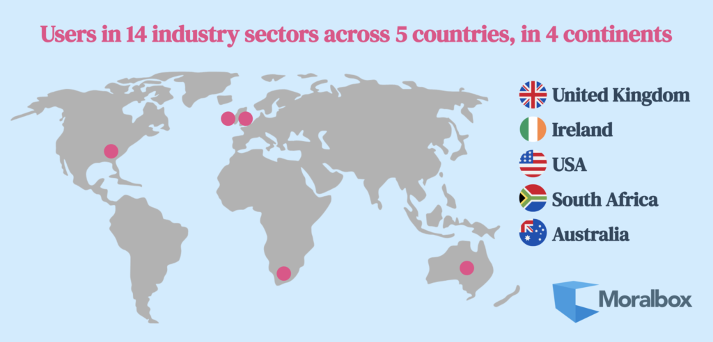 Global map showing countries of Moralbox users