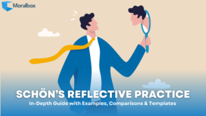 Illustration of a professional looking into a mirror, symbolising Schön’s Reflective Practice and self-reflection.