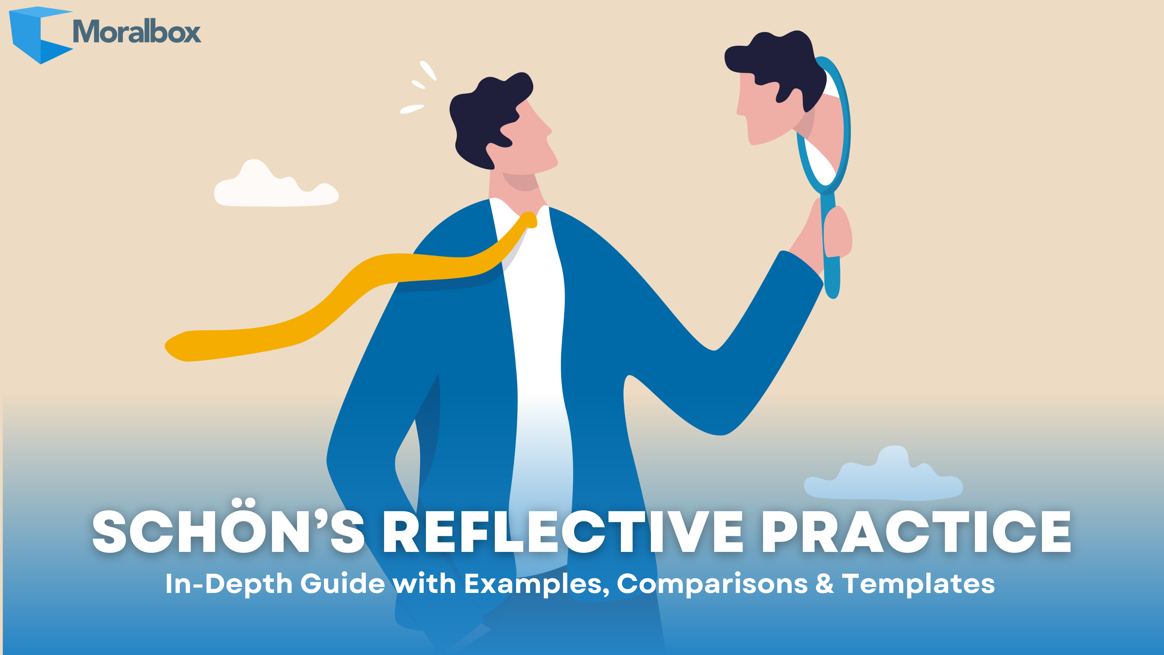 Illustration of a professional looking into a mirror, symbolising Schön’s Reflective Practice and self-reflection.
