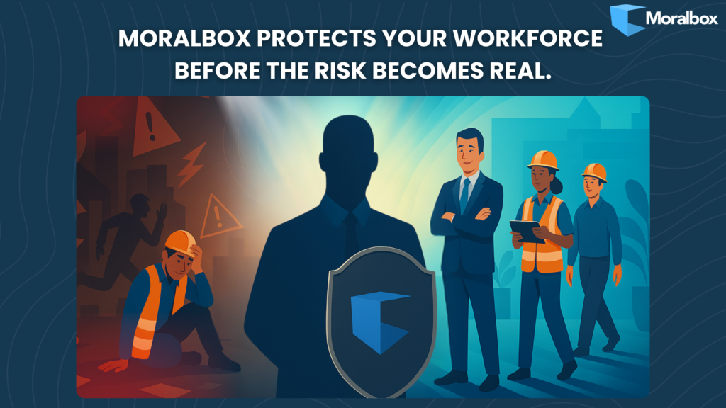 image showing Moralbox protecting workers from workplace injuries and risks, symbolising prevention and safety through digital compliance systems.